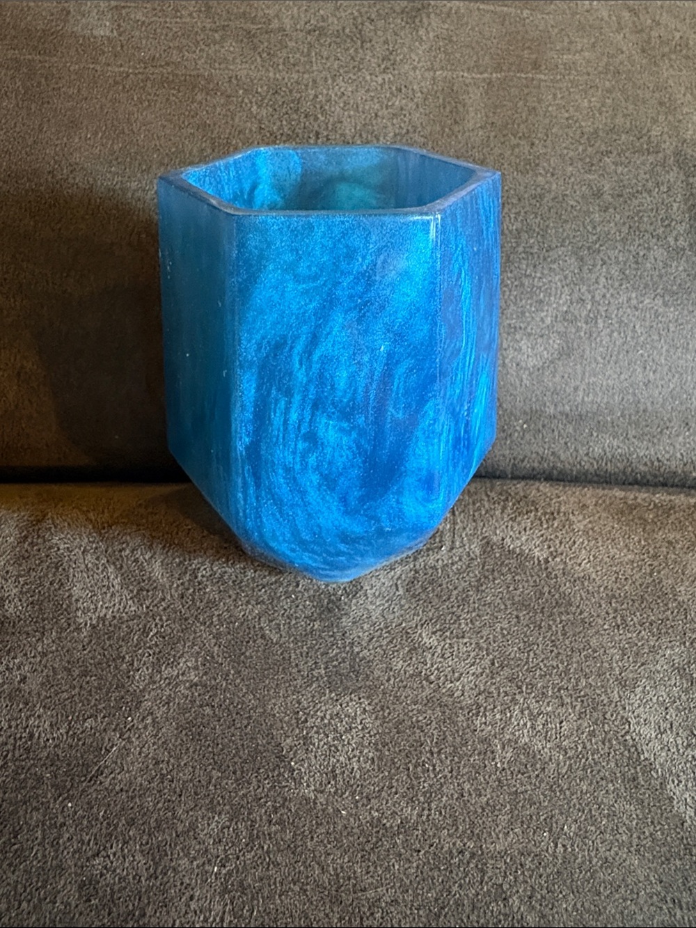 Handcrafted Blue Resin Hexagonal Decorative Vase
